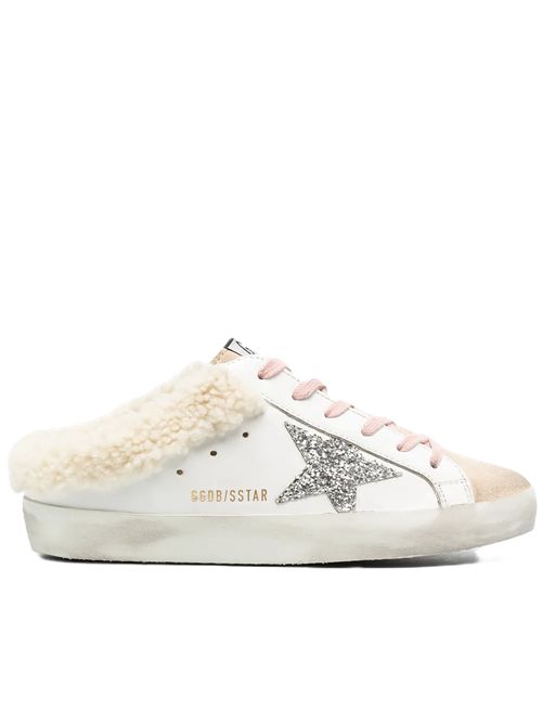 super- star sabot suede toe shearling lining glitter star cappuccino Golden Goose | GWF00110.F000798.80194CAPPUCCINO/WHITE/SILVER